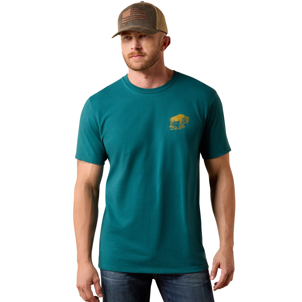 T-shirt Ariat Homme – Bison Wander Flag Classic Fit Mediterranean