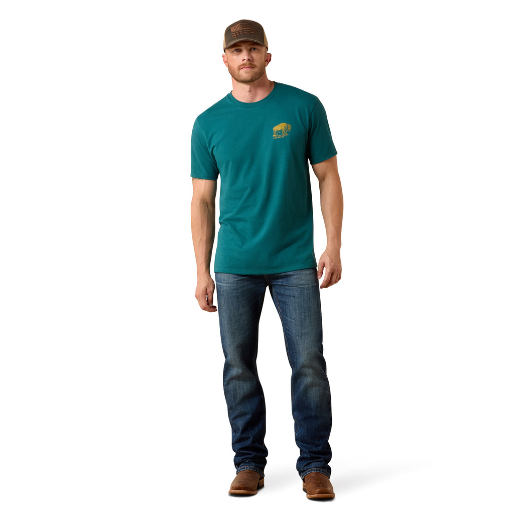 T-shirt Ariat Homme – Bison Wander Flag Classic Fit Mediterranean