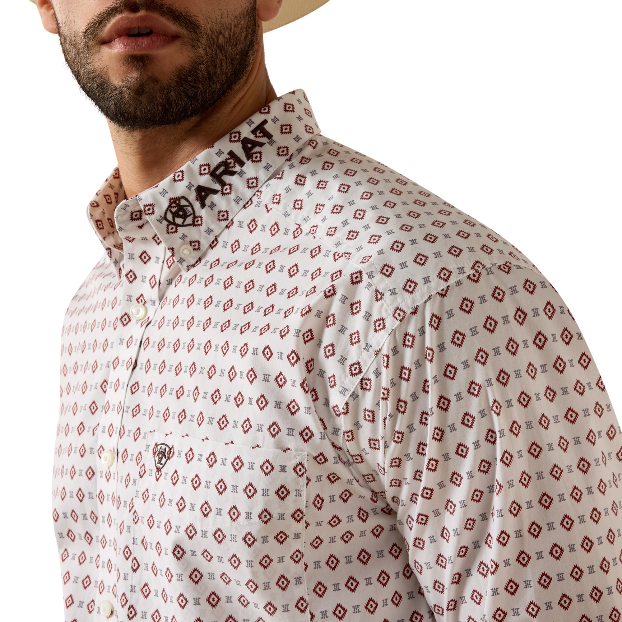 Chemise Ariat Homme – Team Dallas Classic Fit White Multi Geo Print / Black