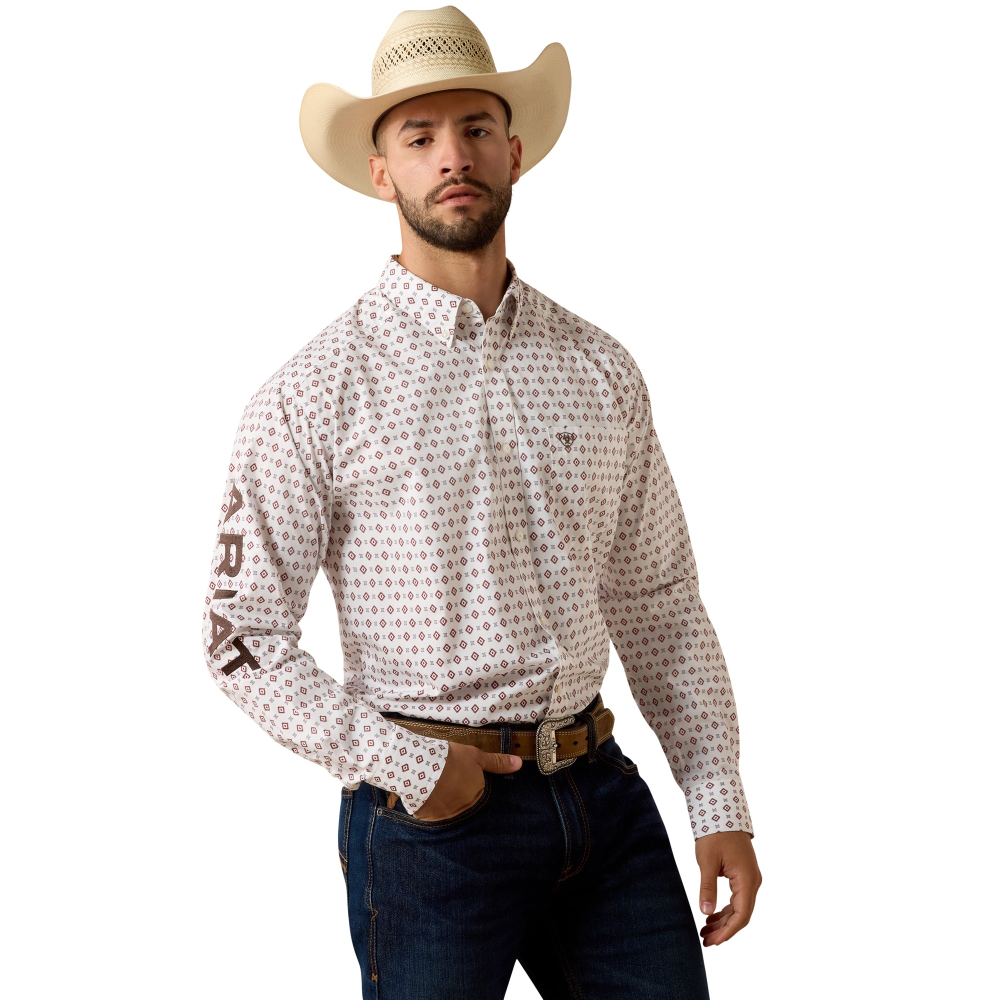 Chemise Ariat Homme – Team Dallas Classic Fit White Multi Geo Print / Black