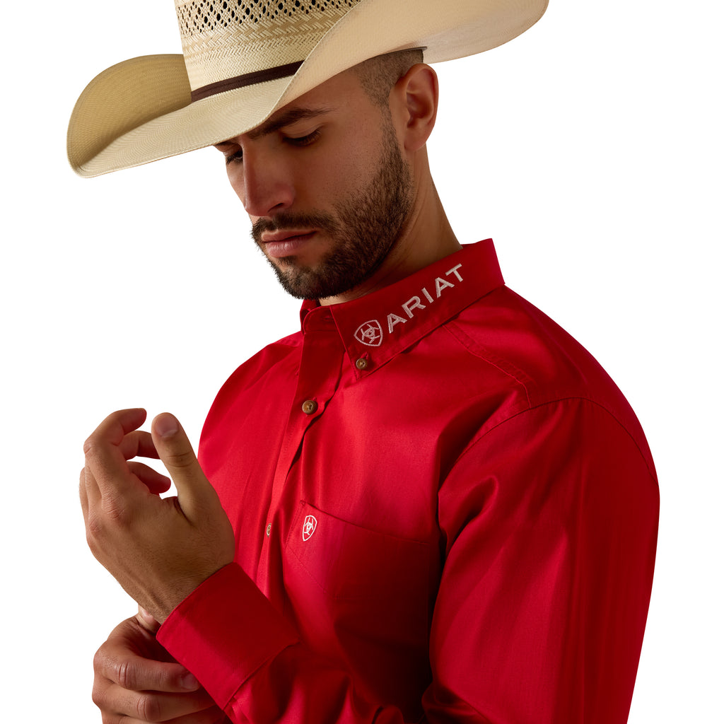 Chemise Ariat Homme – Team Logo Lightweight Twill Fitted Tango Red / White