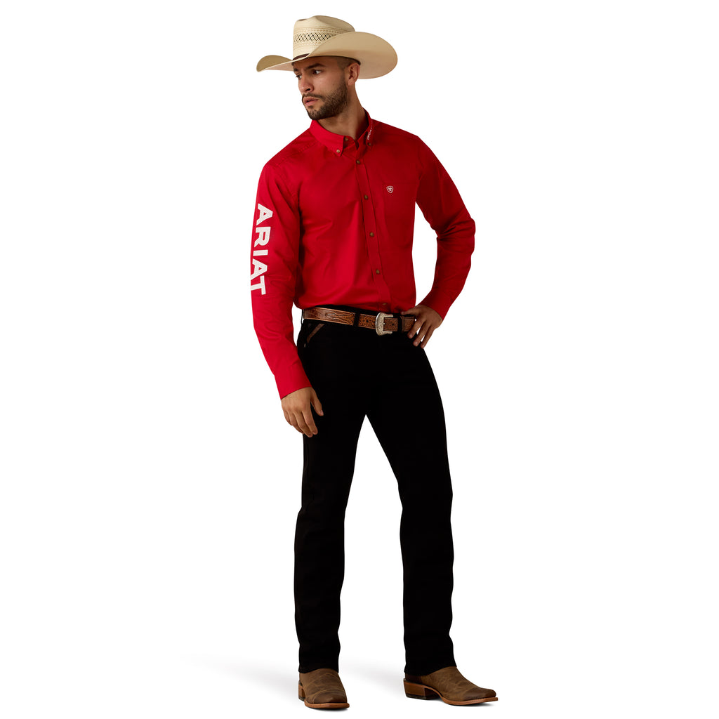 Chemise Ariat Homme – Team Logo Lightweight Twill Fitted Tango Red / White