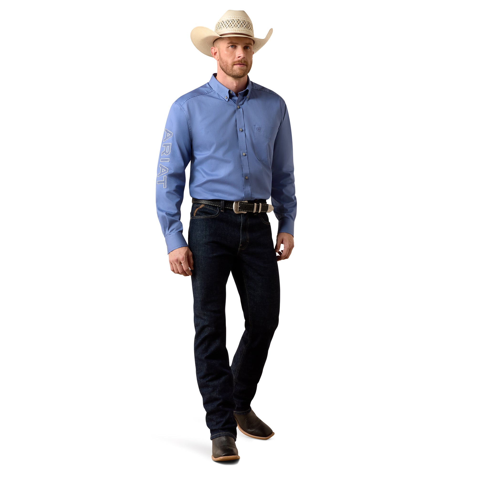 Chemise Ariat Homme – Team Logo Lightweight Twill Classic Fit Colonial Blue / White
