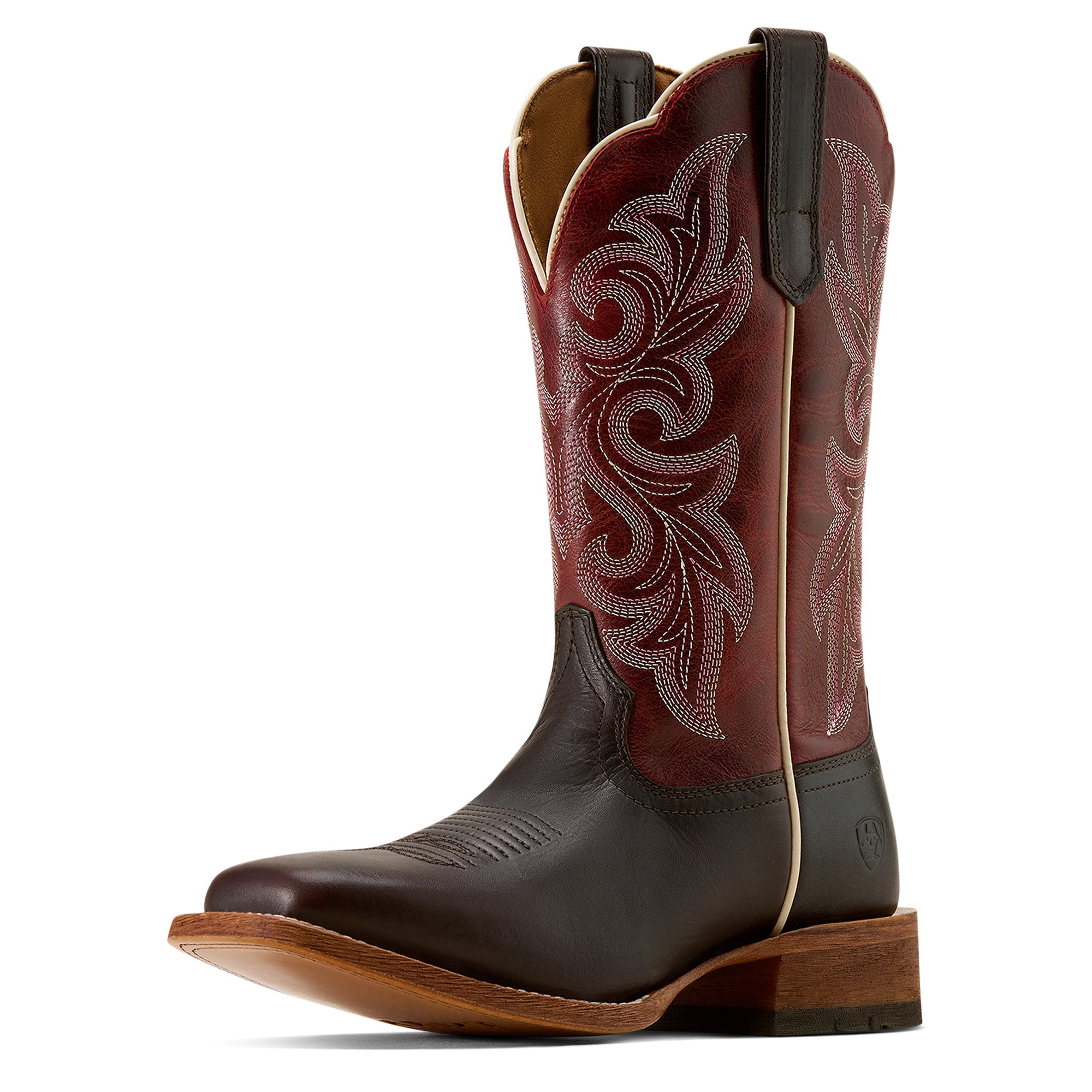 Ariat County Lane Femme – Chocolate / Deep Red (Botte Western Bout Carré Large)