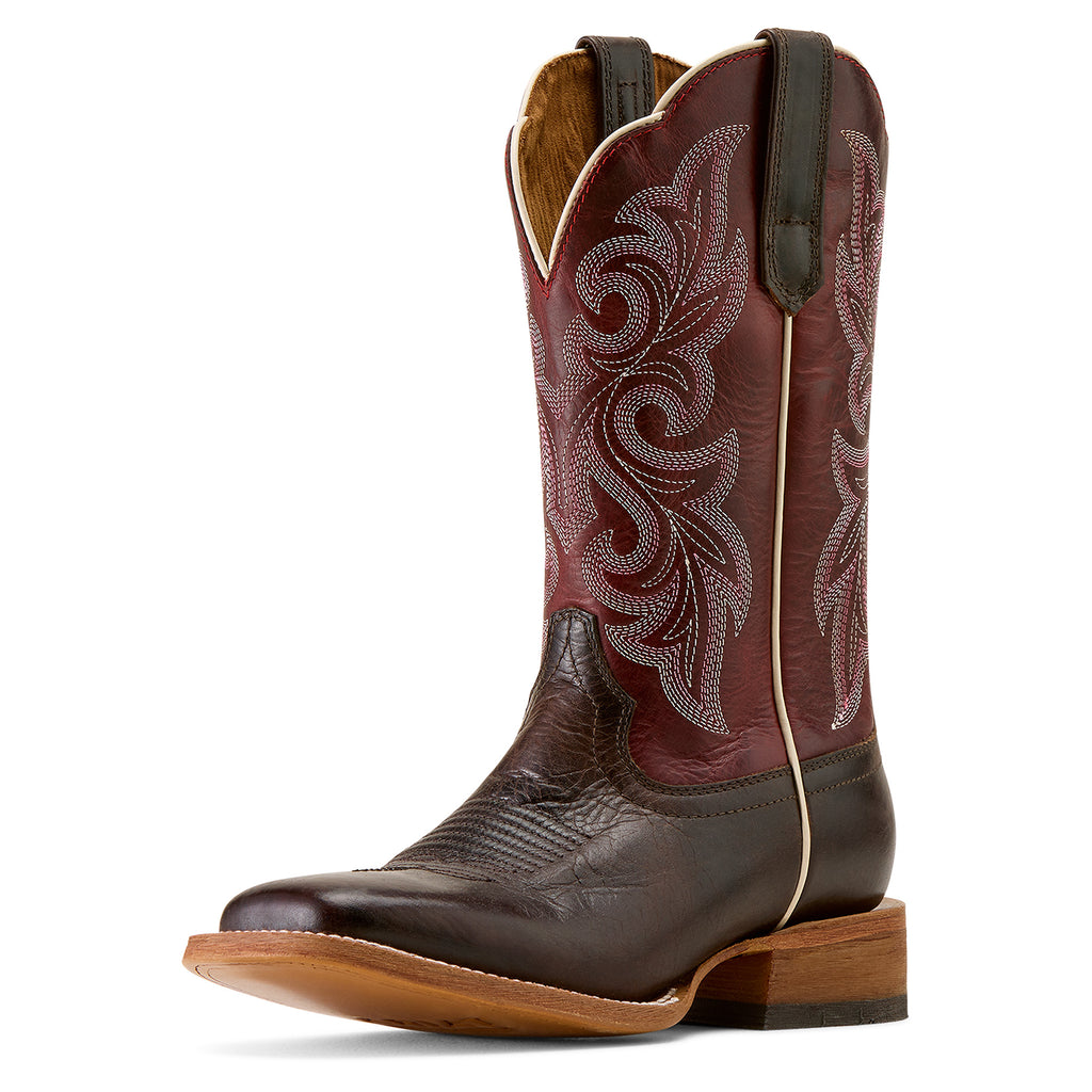 Ariat County Lane Femme – Chocolate / Deep Red (Botte Western Bout Carré Large)