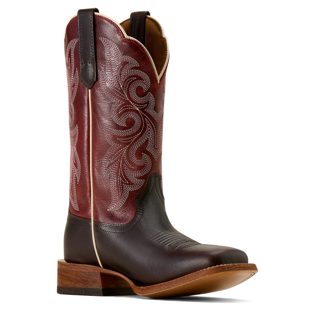 Ariat County Lane Femme – Chocolate / Deep Red (Botte Western Bout Carré Large)