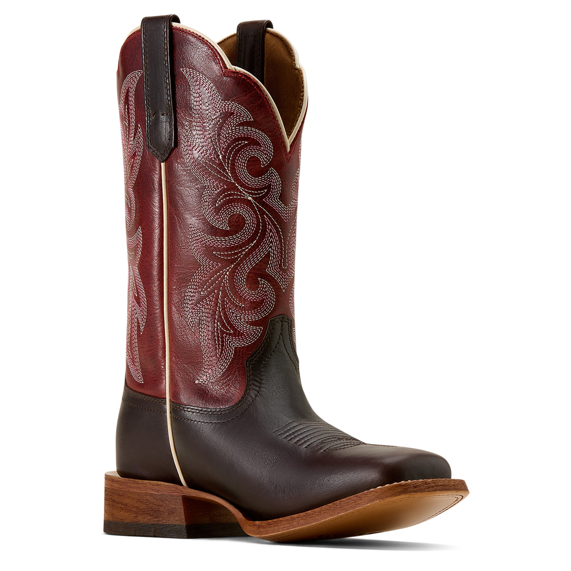 Ariat County Lane Femme – Chocolate / Deep Red (Botte Western Bout Carré Large)