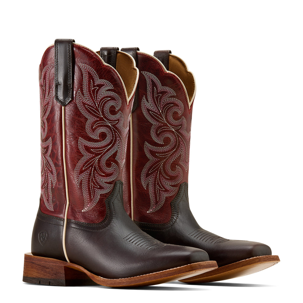 Ariat County Lane Femme – Chocolate / Deep Red (Botte Western Bout Carré Large)