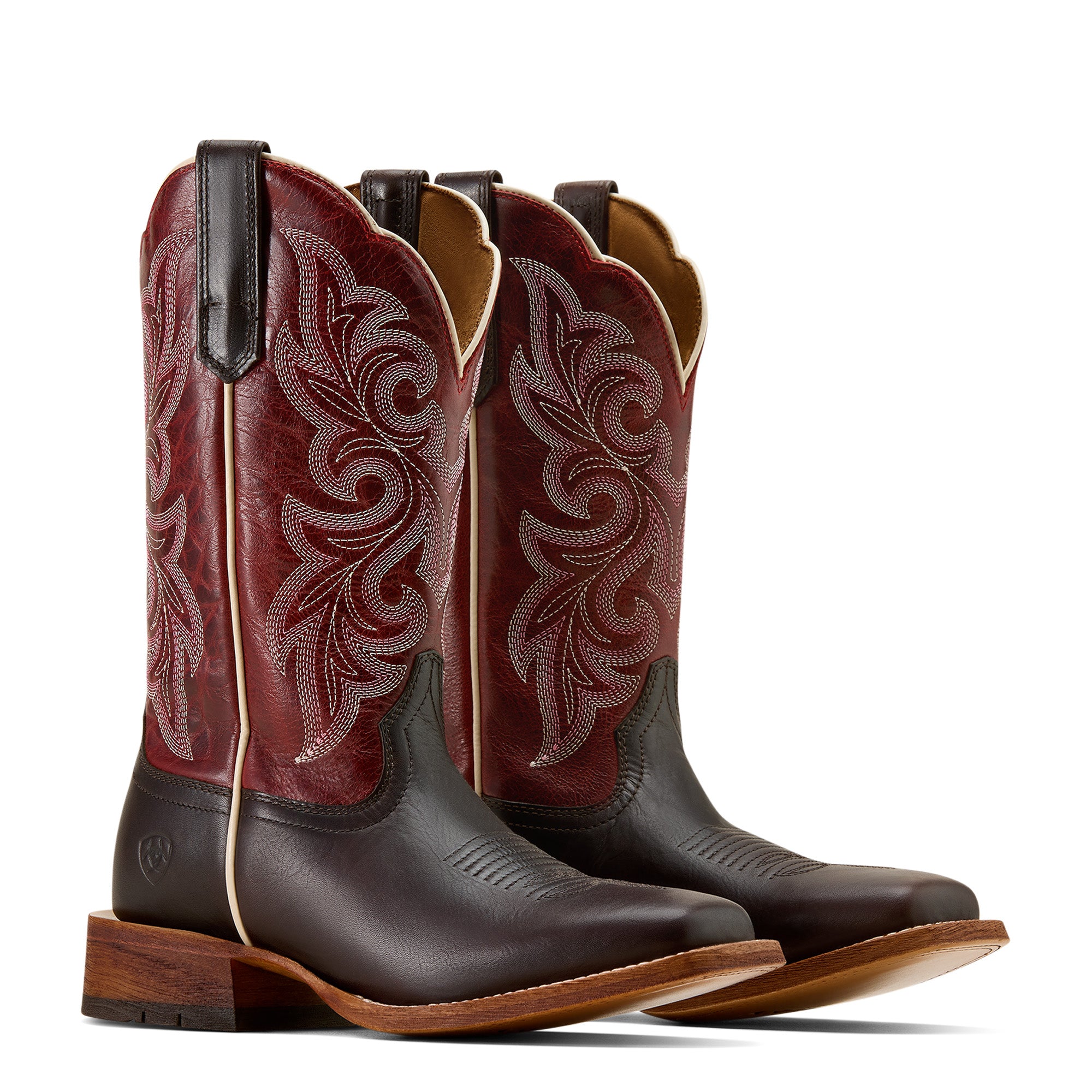 Ariat County Lane Femme – Chocolate / Deep Red (Botte Western Bout Carré Large)