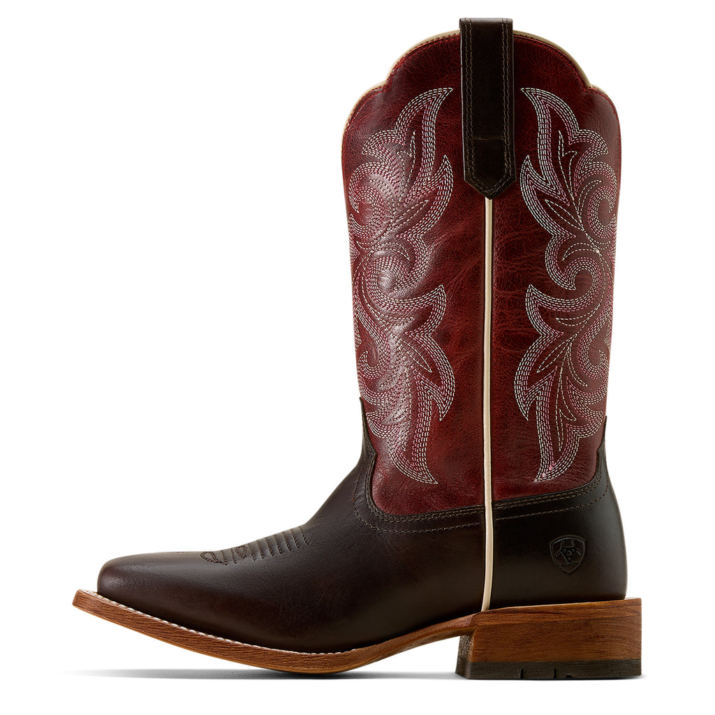 Ariat County Lane Femme – Chocolate / Deep Red (Botte Western Bout Carré Large)