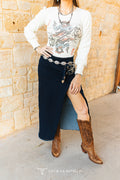 Jupe en denim Western Buckle – Indigo foncé