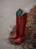 Bottes de cowboy rouges brodées à tige haute pour femme