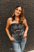 Haut corset western en cuir végétalien noir clouté