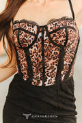 Corset léopard avec dentelle noire