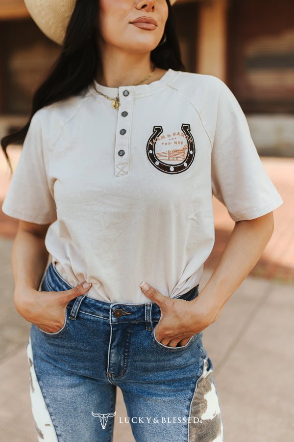 Chandail concho à fers à cheval – Beige délavé