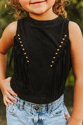 Haut western à franges pour fille – Noir