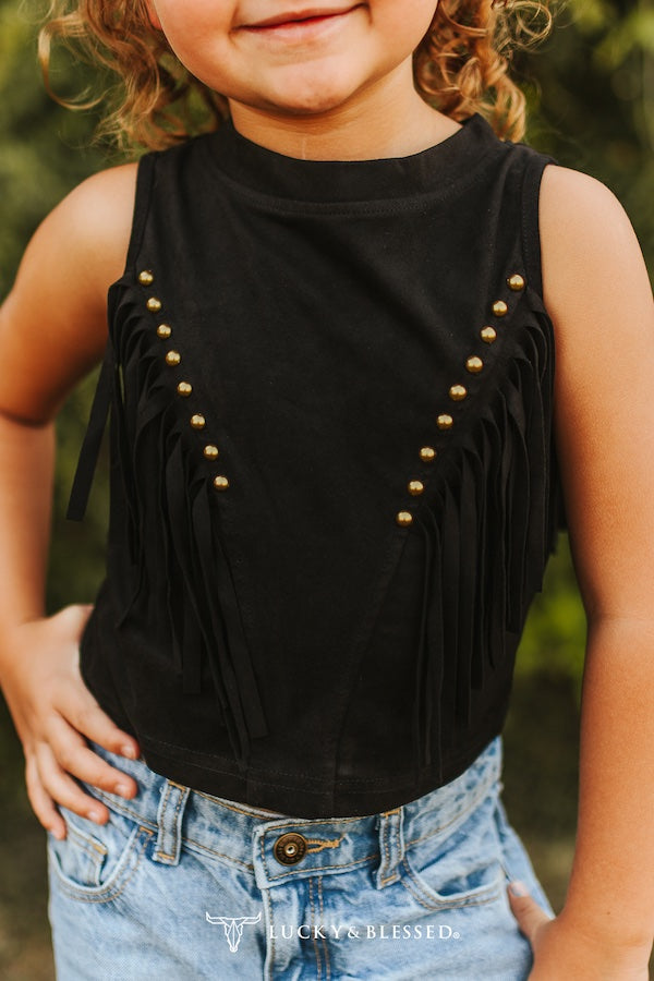 Haut western à franges pour fille – Noir