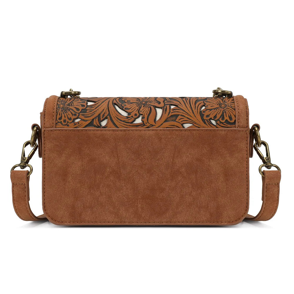 Sac bandoulière Trinity Ranch en poil de vache floral – Brun