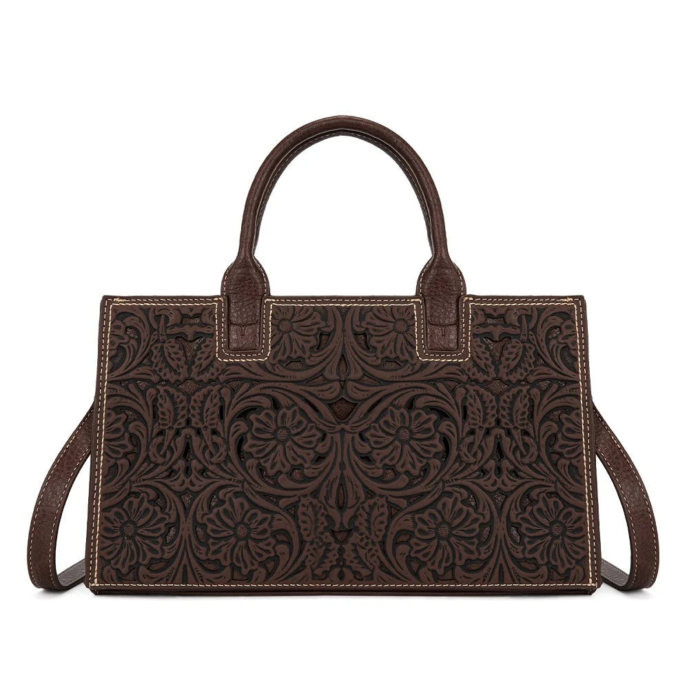 Sac fourre-tout Trinity Ranch en cuir floral repoussé – Café
