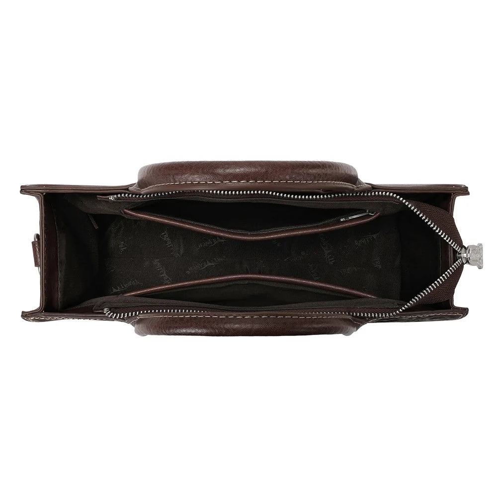 Sac fourre-tout Trinity Ranch en cuir floral repoussé – Café