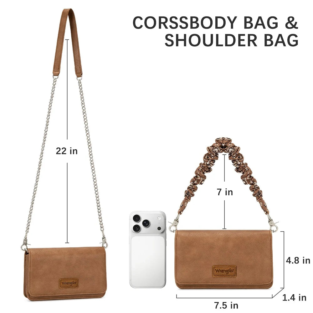 Sac portefeuille Wrangler à rabat bandana – Brun