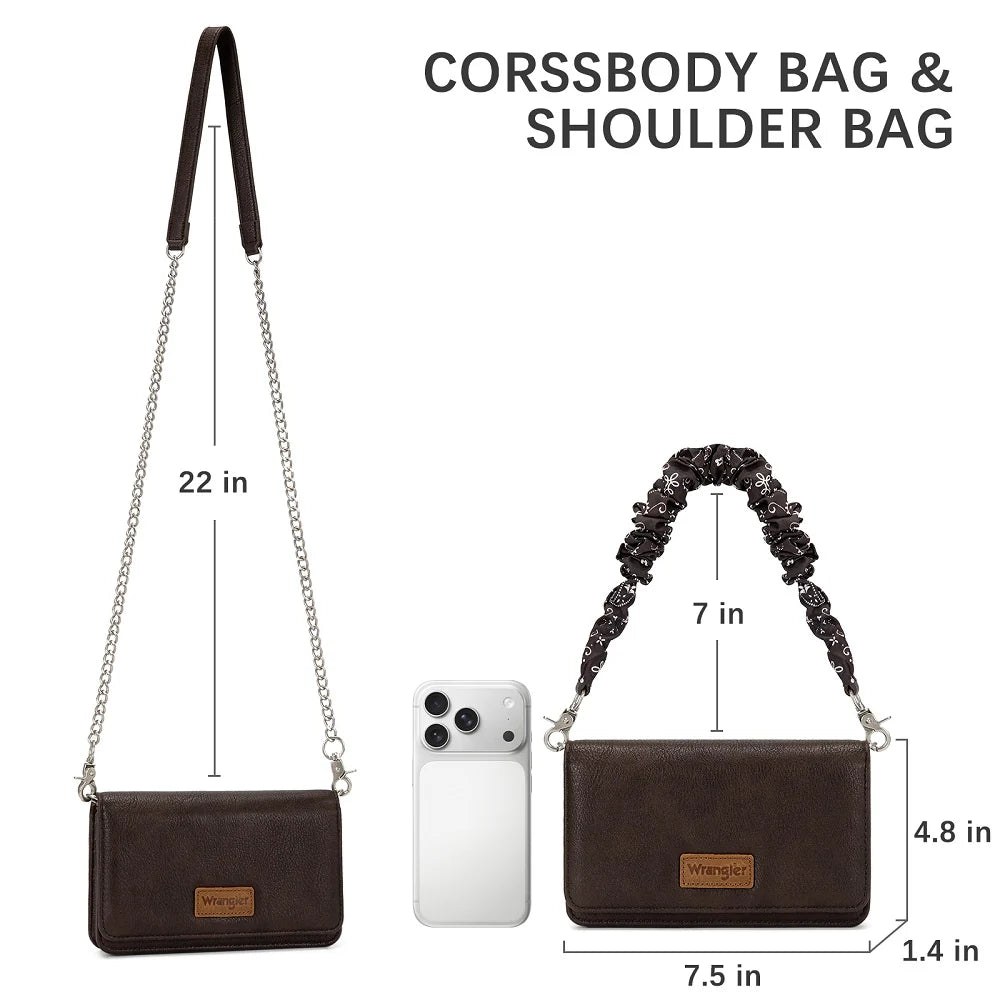 Sac portefeuille Wrangler à rabat bandana – Café