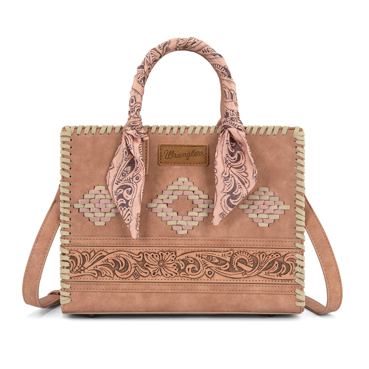 Sac satchel Wrangler Aztec avec foulard – Rose foncé