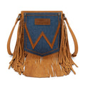 Sac bandoulière Wrangler en denim à franges – Brun pâle