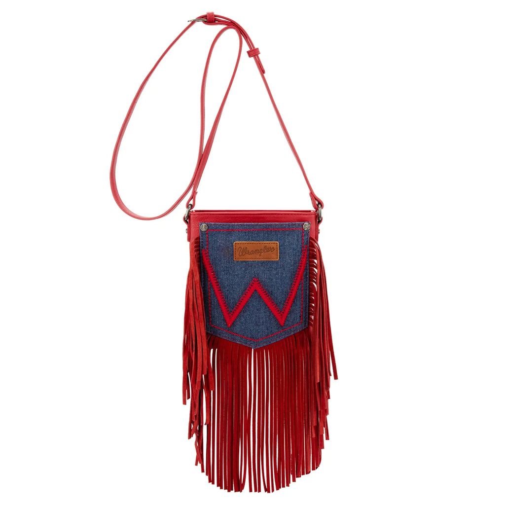 Sac bandoulière Wrangler en denim à franges – Rouge