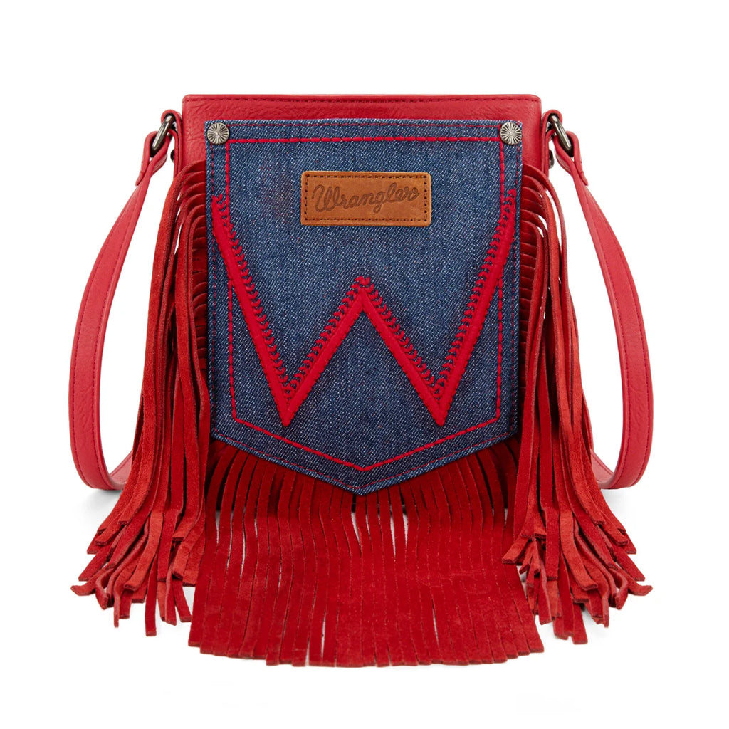 Sac bandoulière Wrangler en denim à franges – Rouge