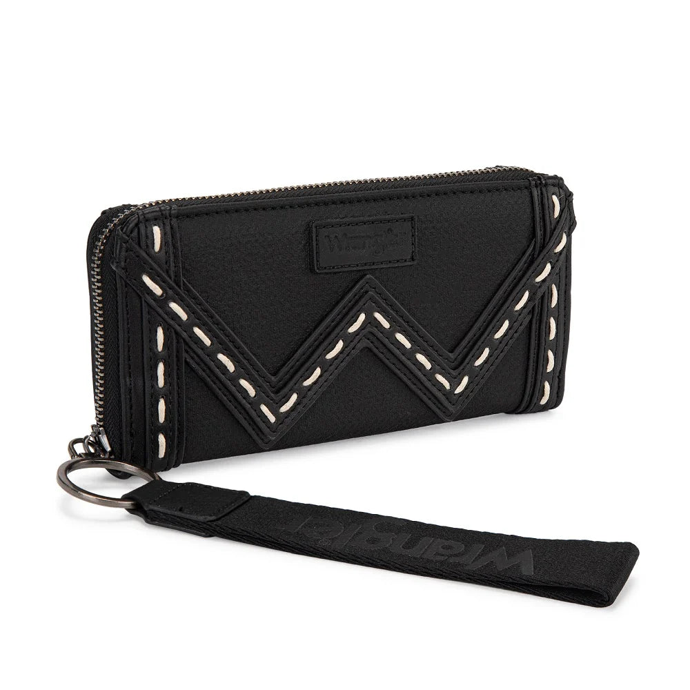 Portefeuille RFID Wrangler à surpiqûres chevron – Noir