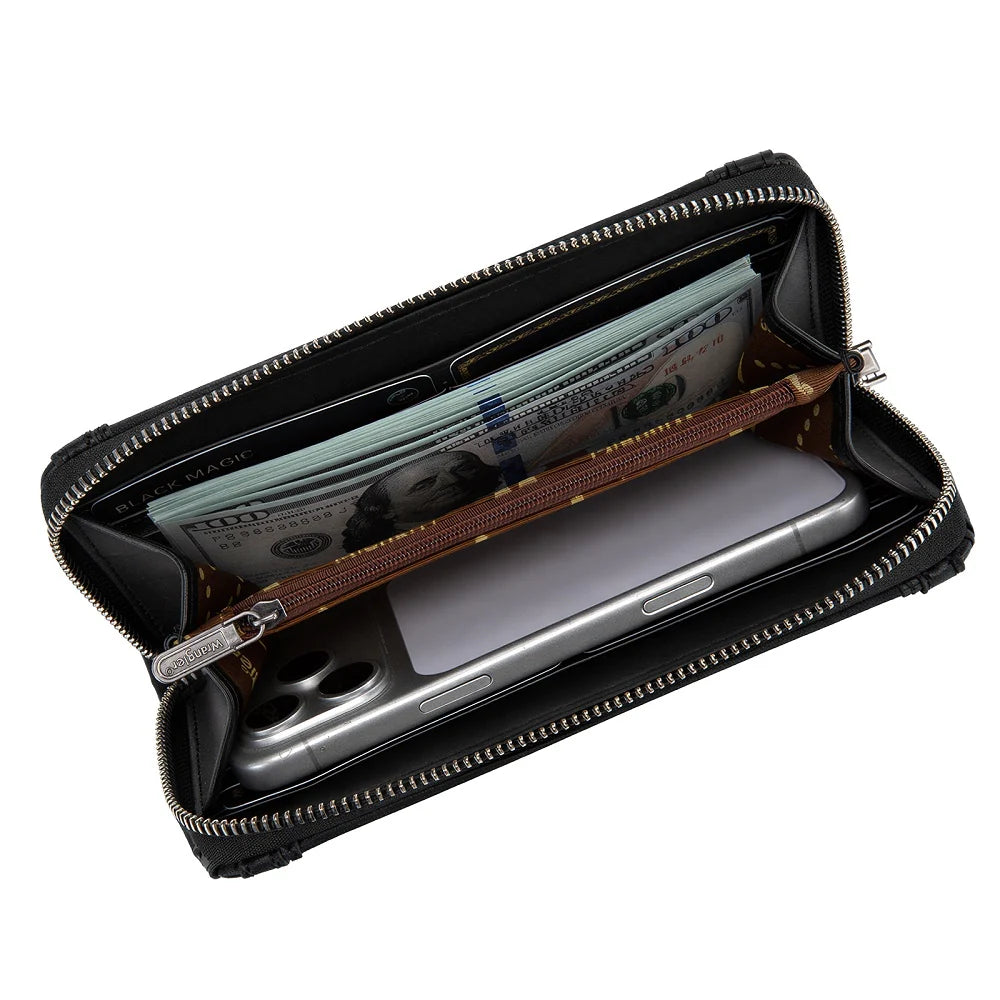 Portefeuille RFID Wrangler à surpiqûres chevron – Noir