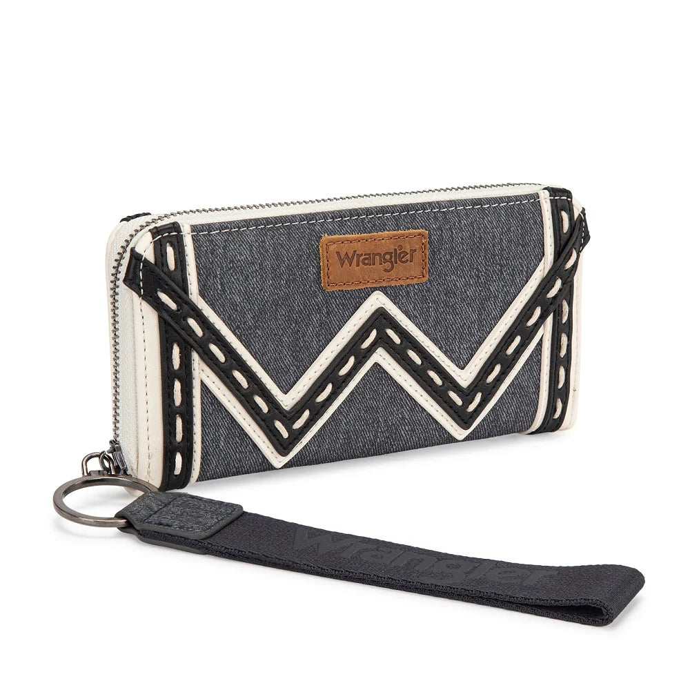 Portefeuille RFID Wrangler à surpiqûres chevron – Jean foncé