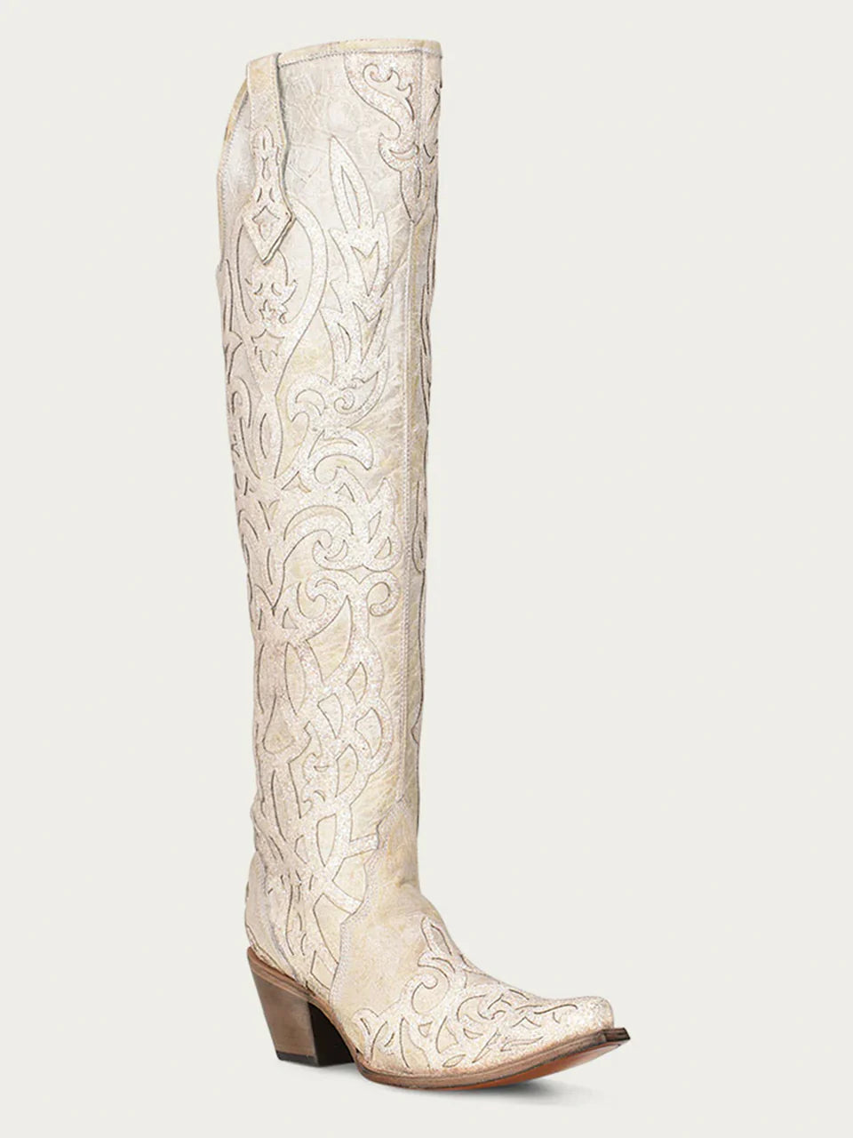 Bottes de cowboy beiges à paillettes et broderies pour femme