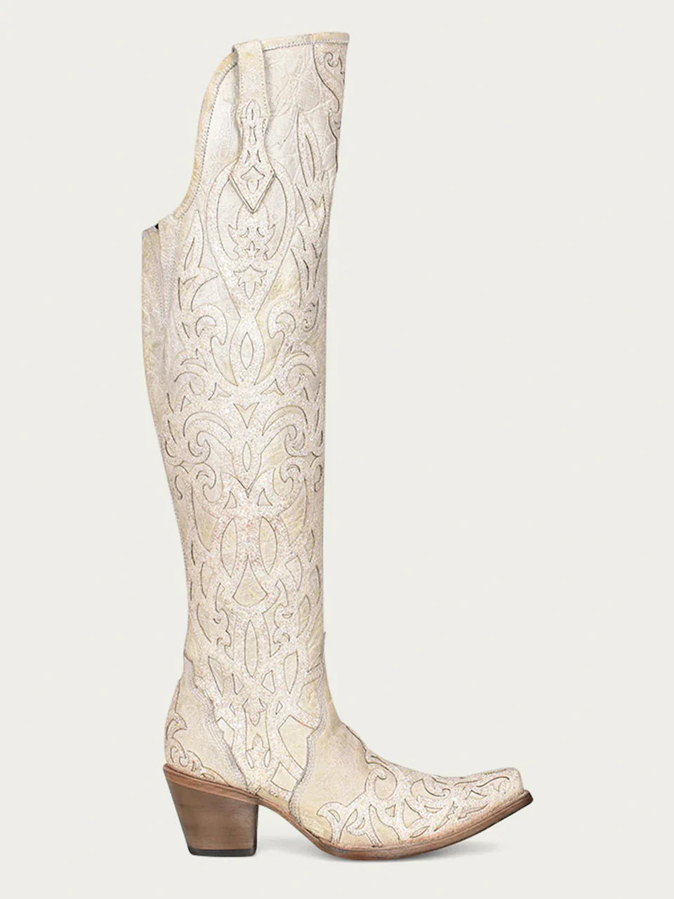 Bottes de cowboy beiges à paillettes et broderies pour femme