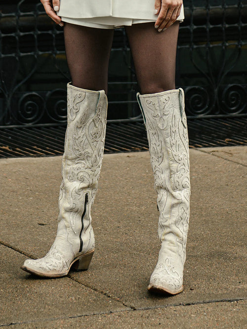 Bottes de cowboy beiges à paillettes et broderies pour femme