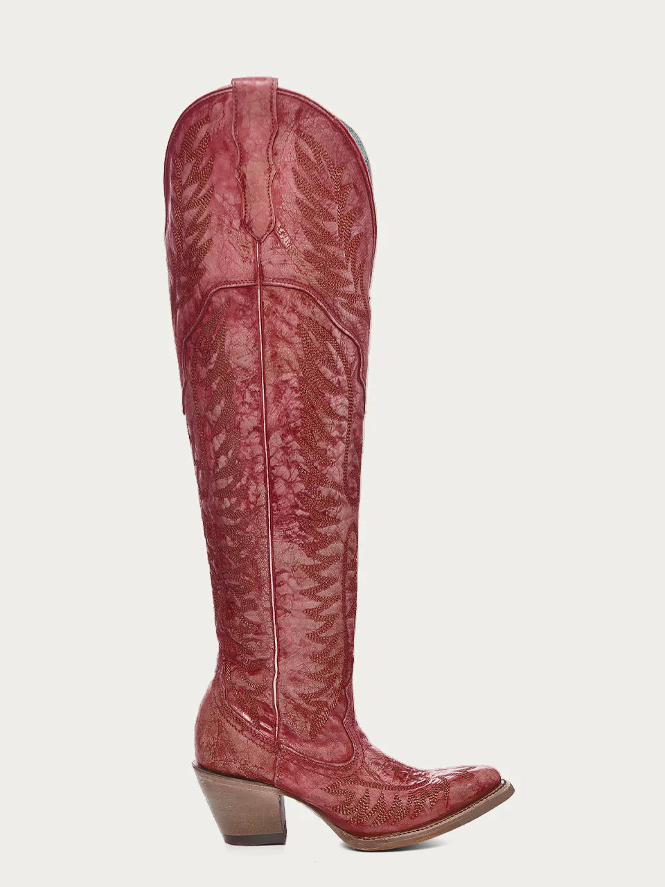 Bottes de cowboy rouges brodées à tige haute pour femme