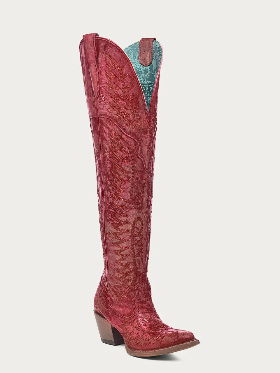 Bottes de cowboy rouges brodées à tige haute pour femme