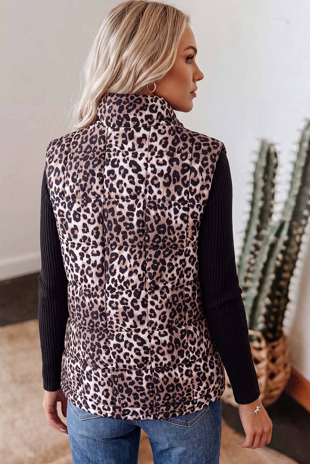 VESTE matelassé à fermeture éclair complète décontracté Western Leopard