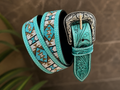 Ceinture western perlée turquoise Aztec