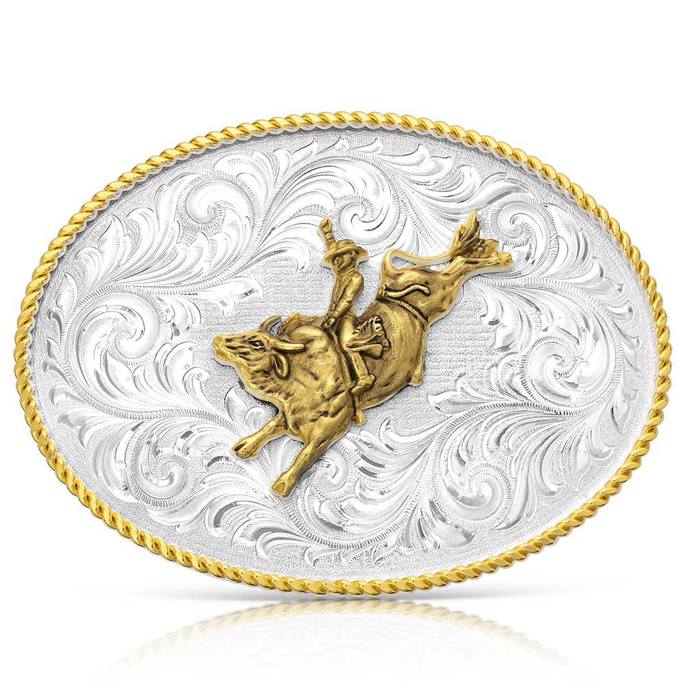 Boucle de ceinture western classique bicolore avec cavalier de taureau