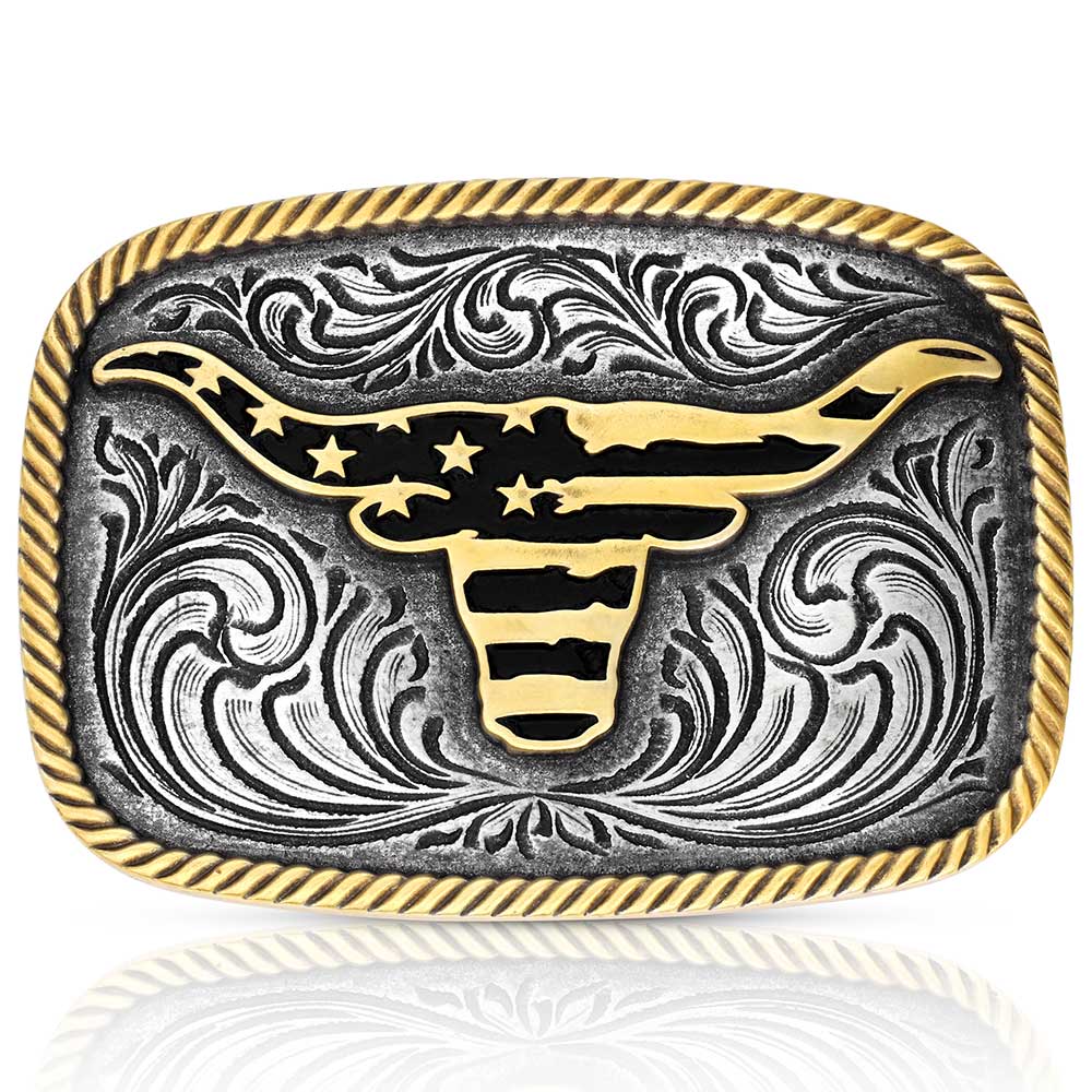 Boucle de ceinture Western Patriotic Longhorn