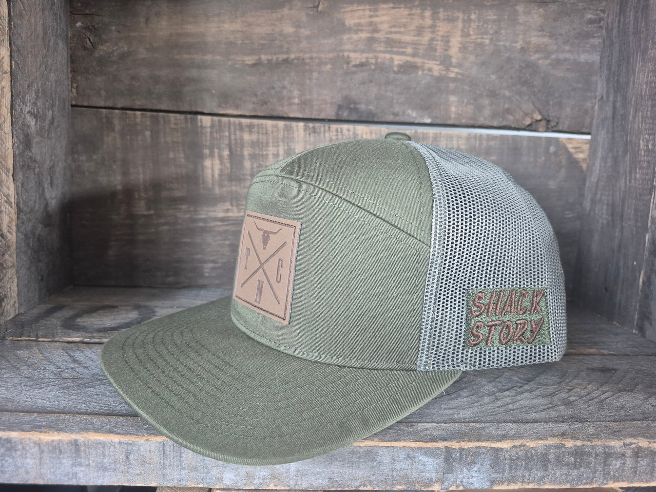 Casquette Verte Patch Cuir 7P
