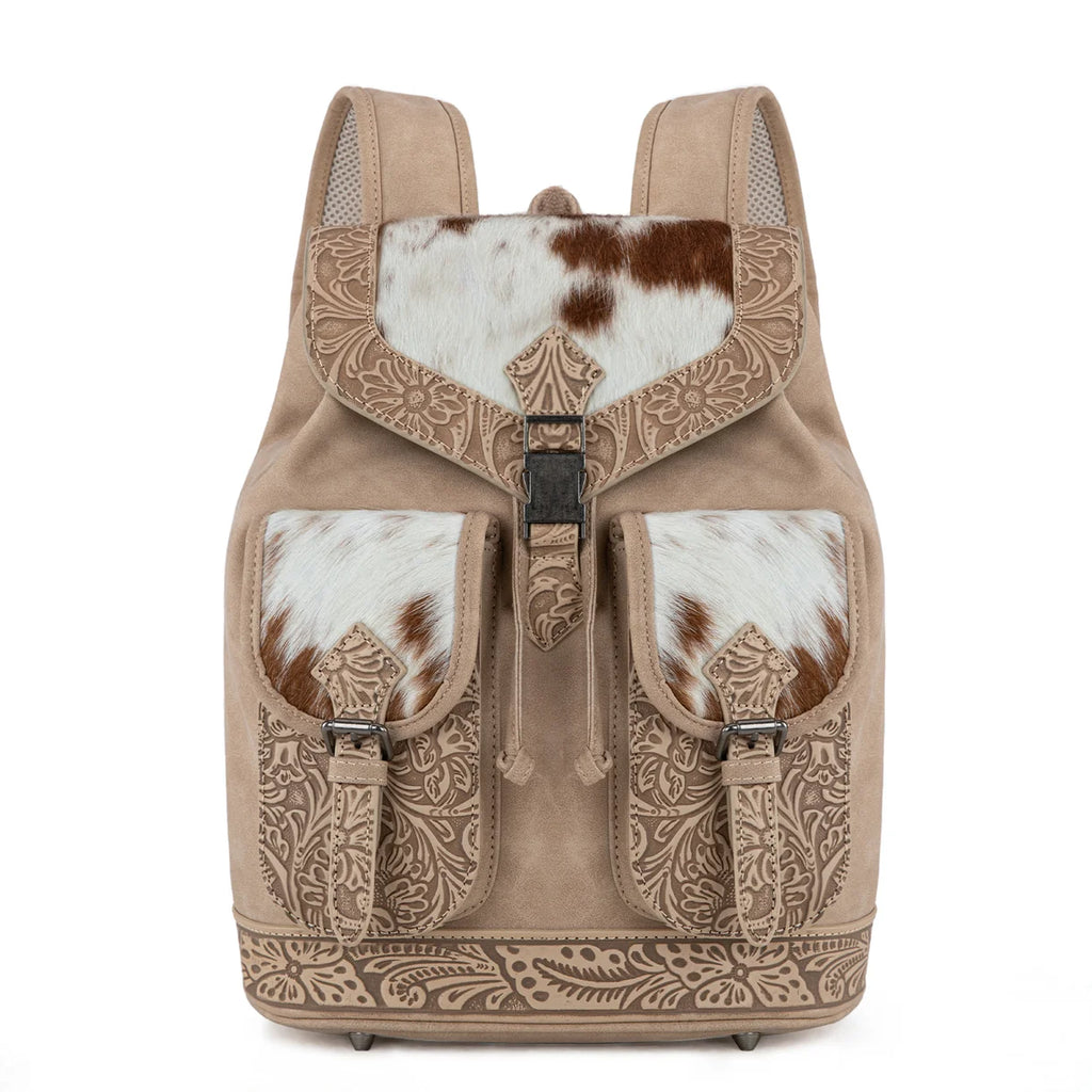 Sac à dos Trinity Ranch en cuir poil de vache – Tan