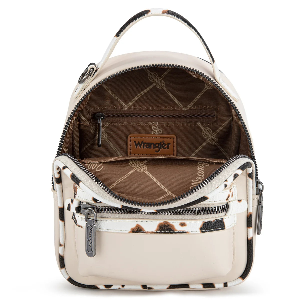 Mini sac à dos Wrangler imprimé vache avec porte-monnaie – Tan