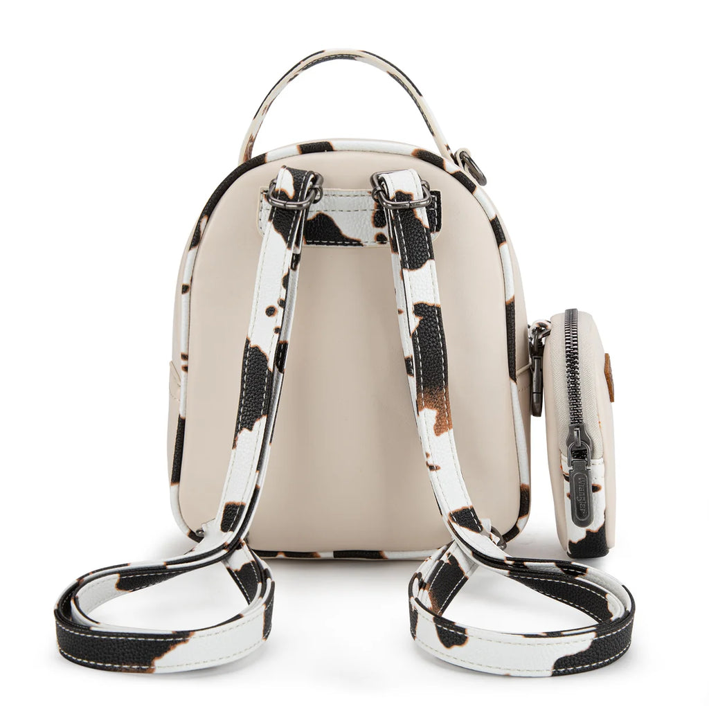 Mini sac à dos Wrangler imprimé vache avec porte-monnaie – Tan